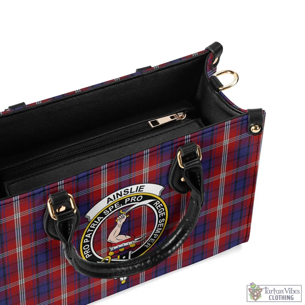 Ainslie Tartan Luxury Leather Handbags with Family Crest