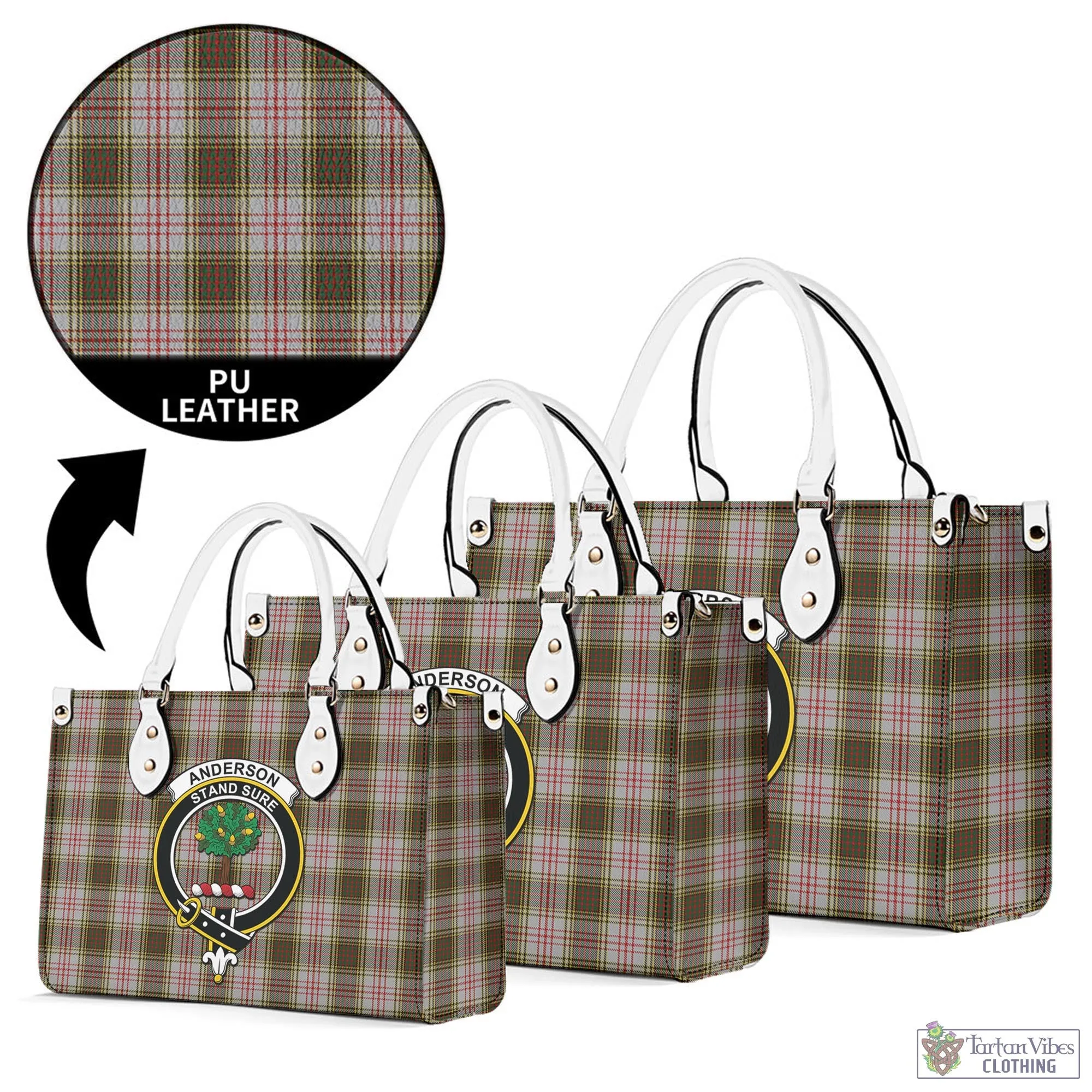 Anderson Dress Tartan Luxury Leather Handbags with Family Crest