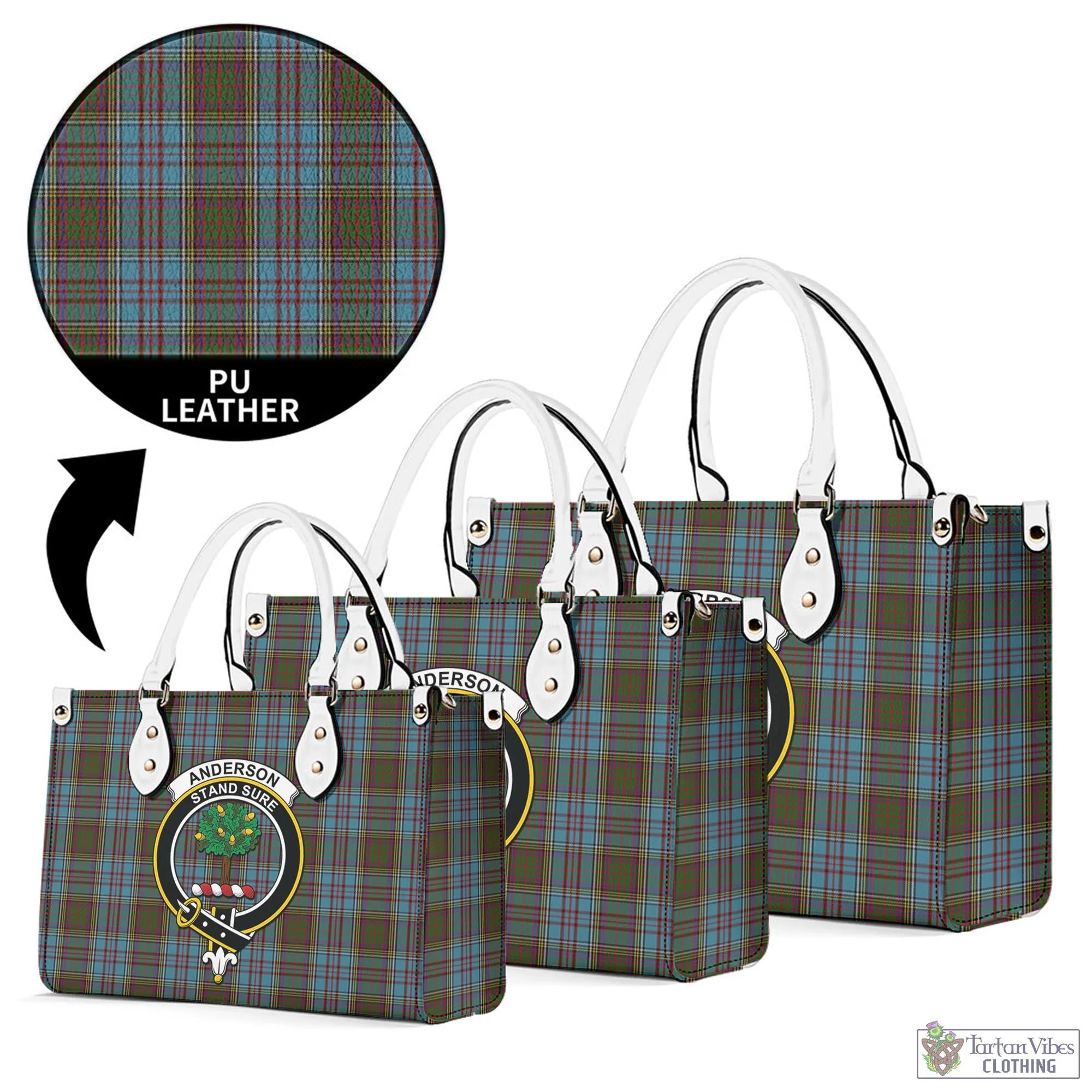 Anderson Tartan Luxury Leather Handbags with Family Crest