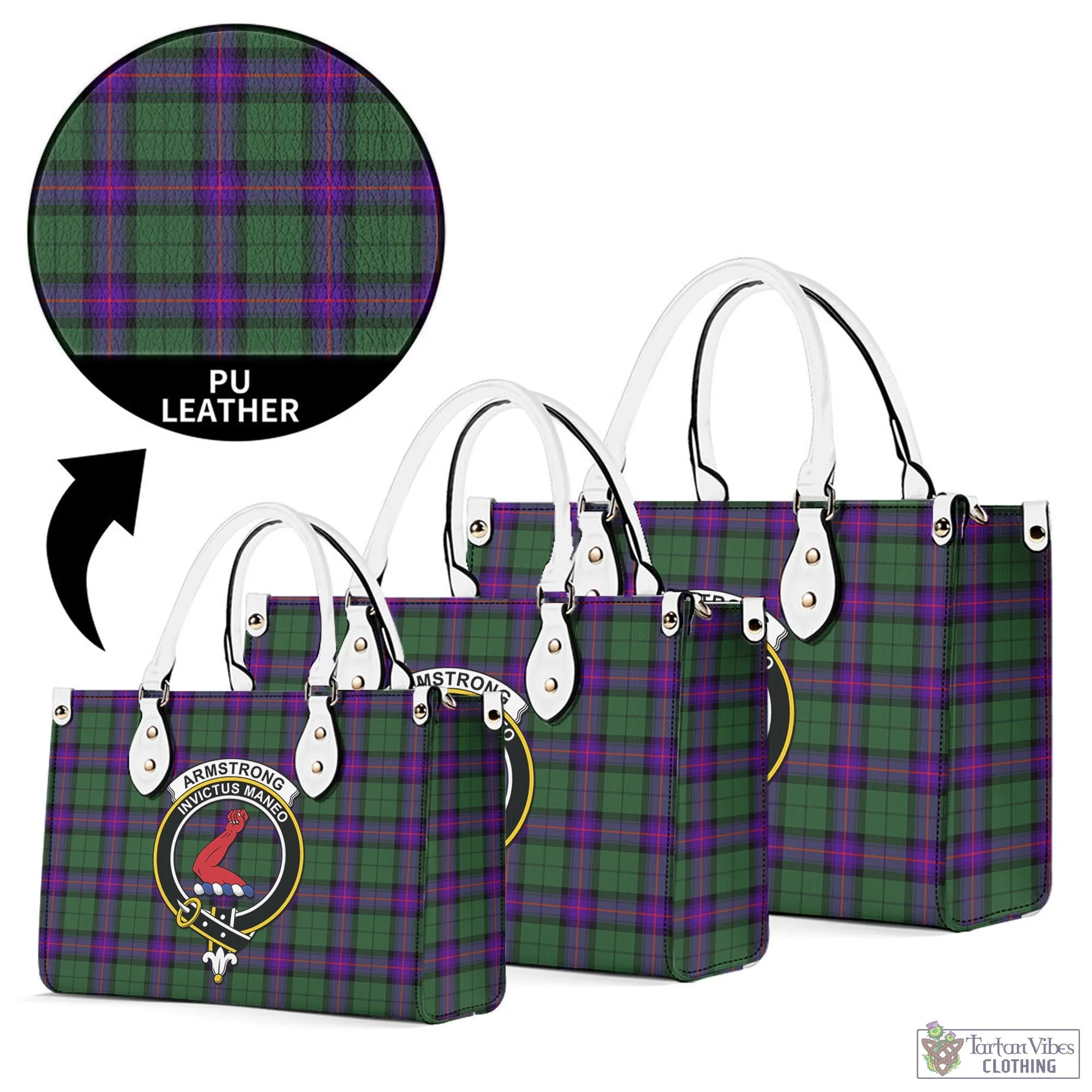 Armstrong Modern Tartan Luxury Leather Handbags with Family Crest