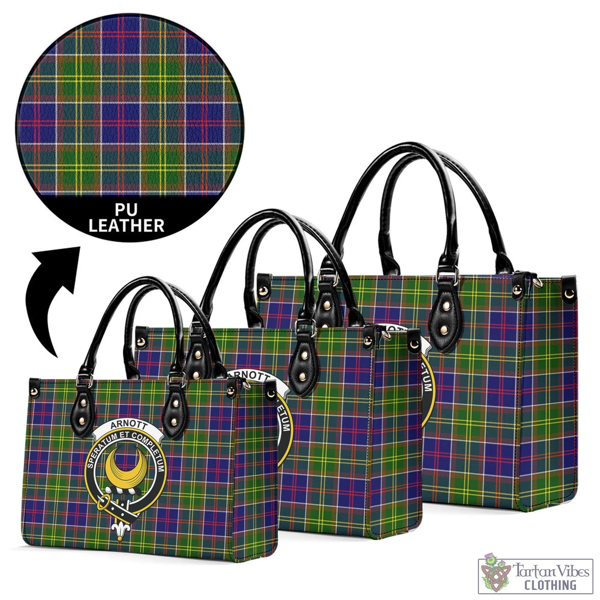 Arnott Tartan Luxury Leather Handbags with Family Crest