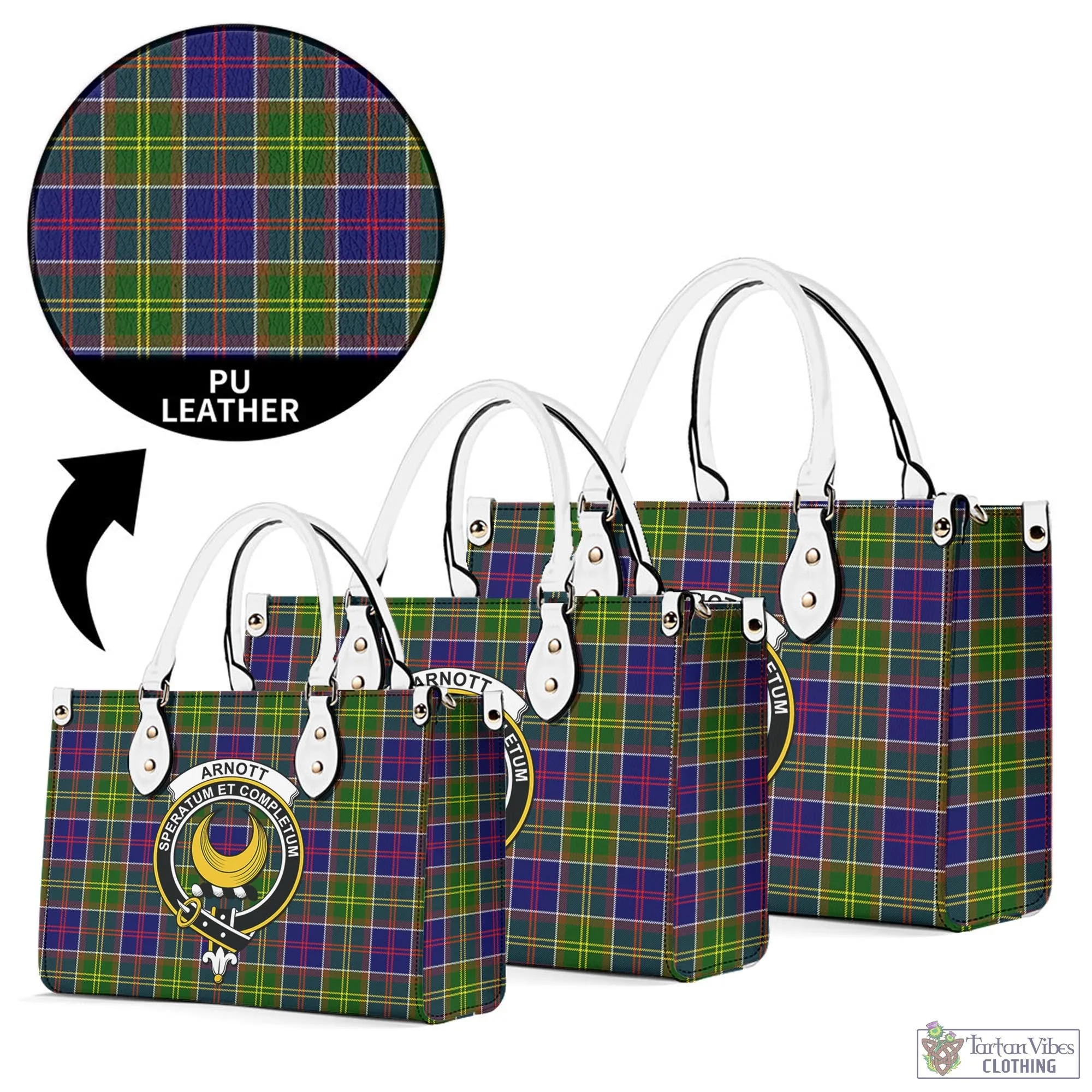 Arnott Tartan Luxury Leather Handbags with Family Crest