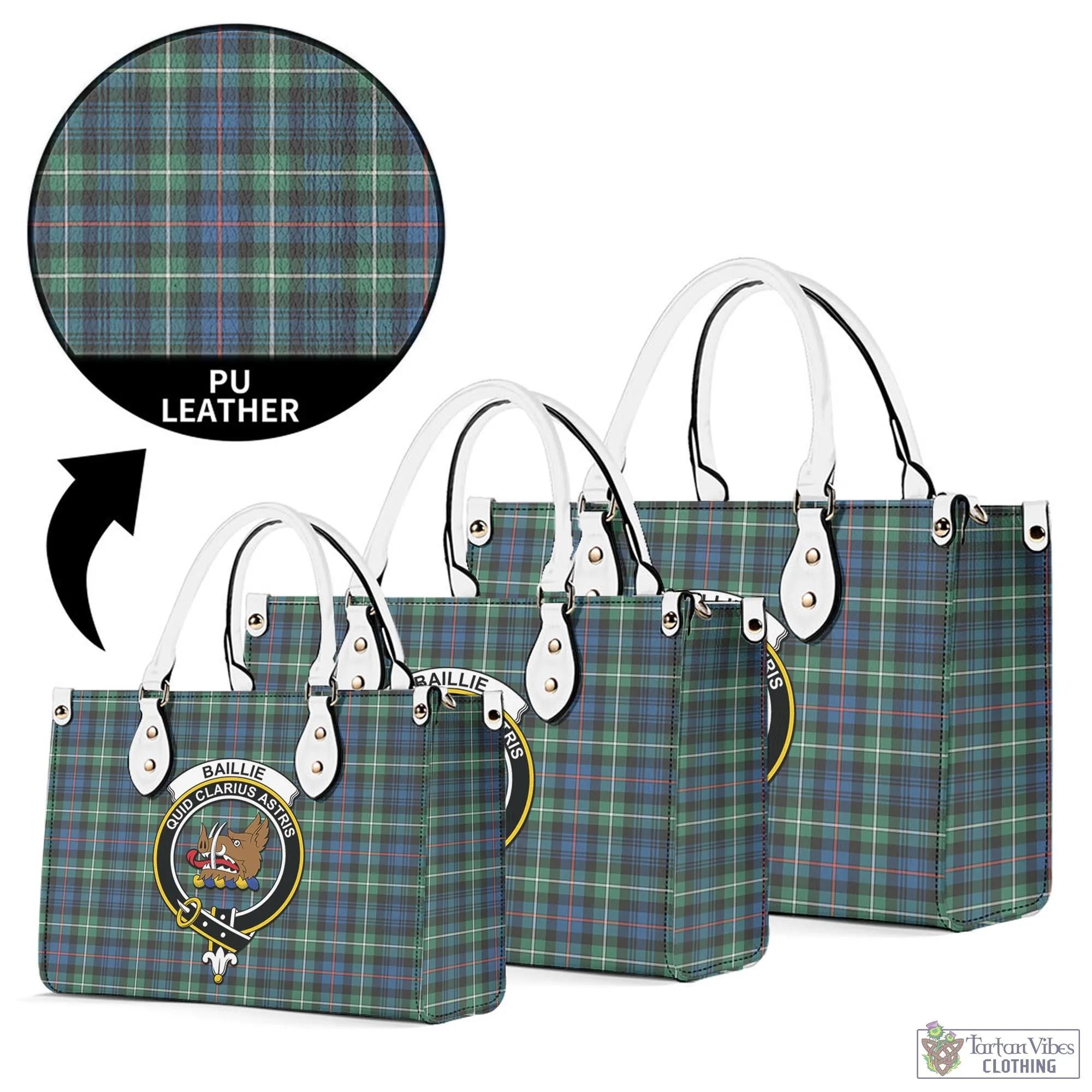 Baillie Ancient Tartan Luxury Leather Handbags with Family Crest