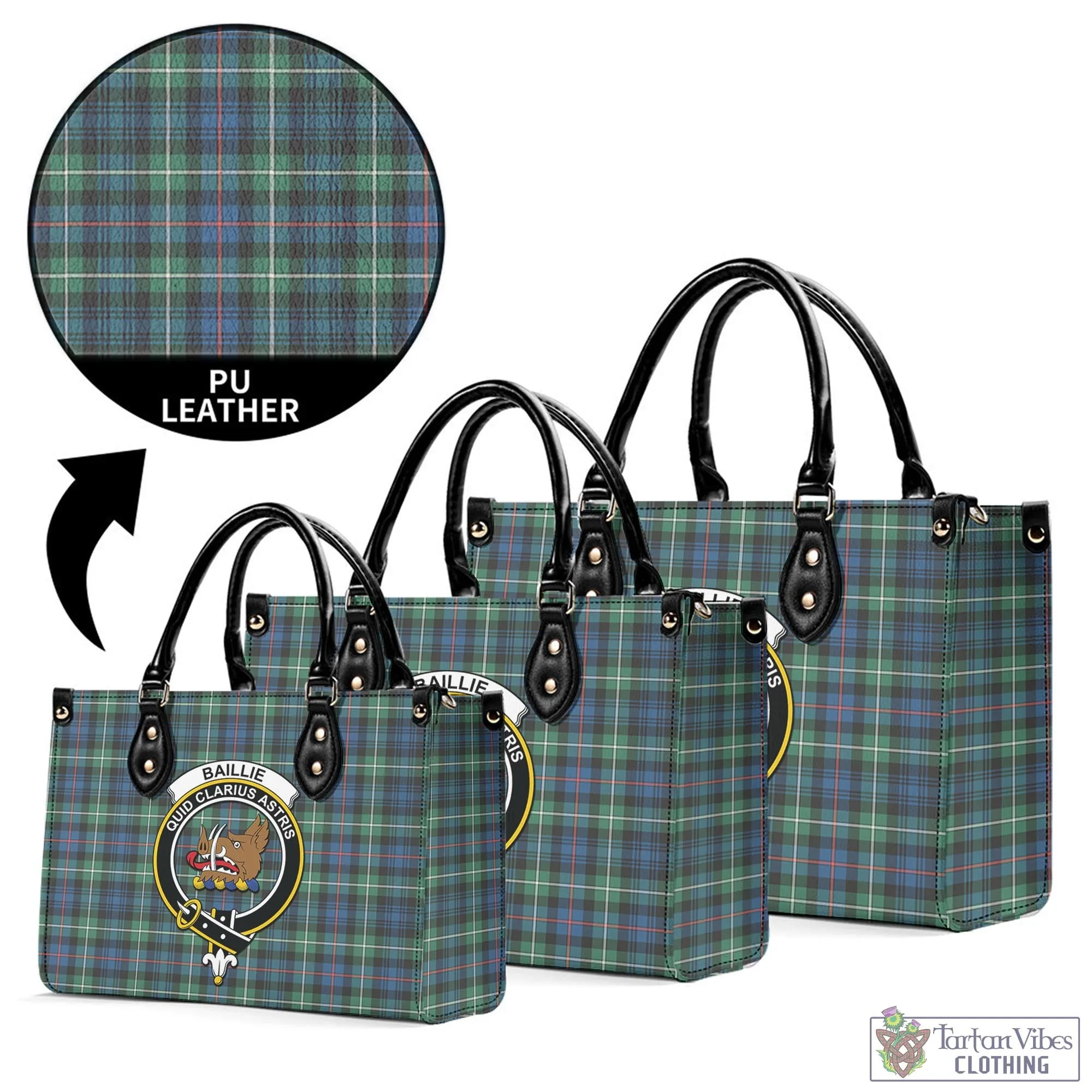 Baillie Ancient Tartan Luxury Leather Handbags with Family Crest