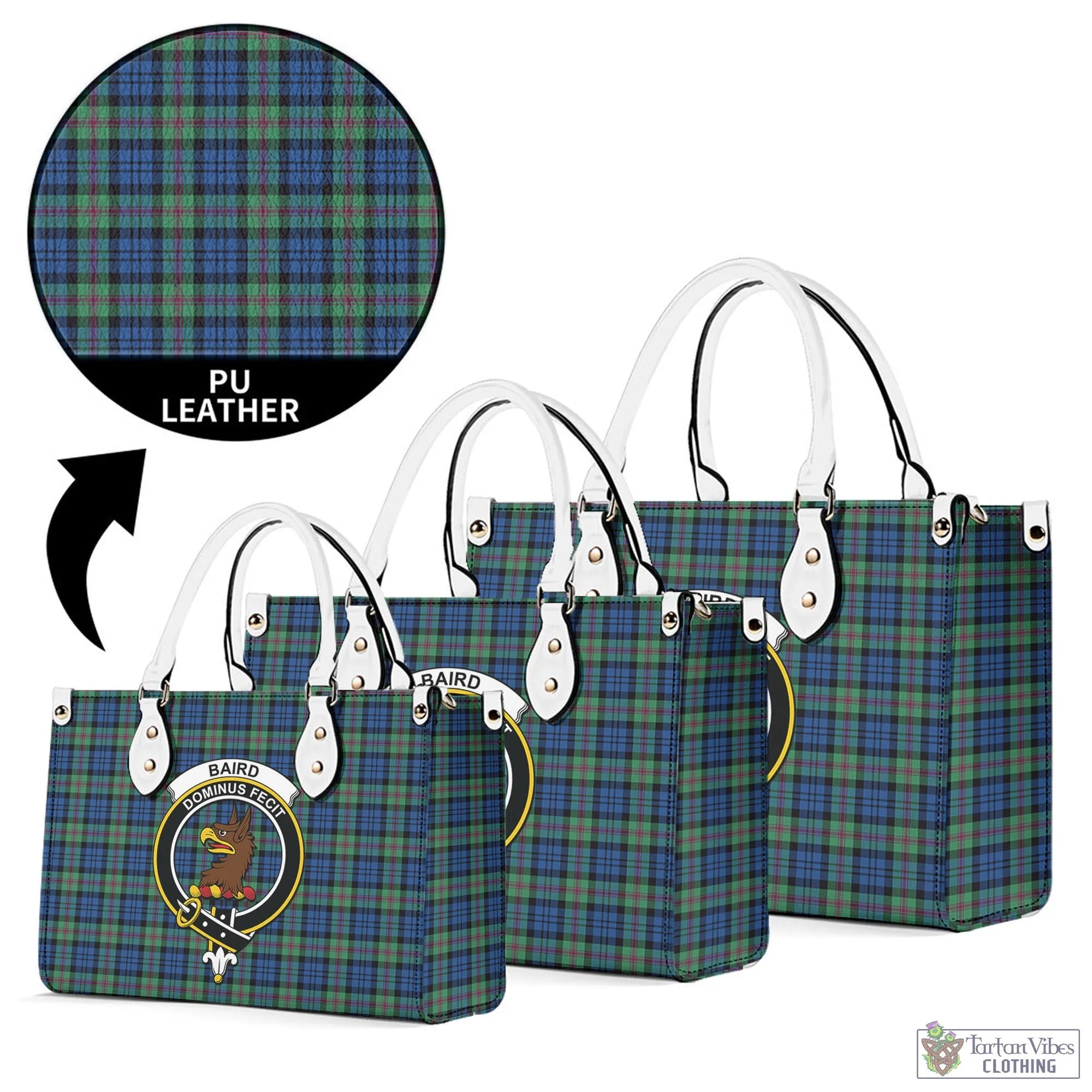 Baird Ancient Tartan Luxury Leather Handbags with Family Crest