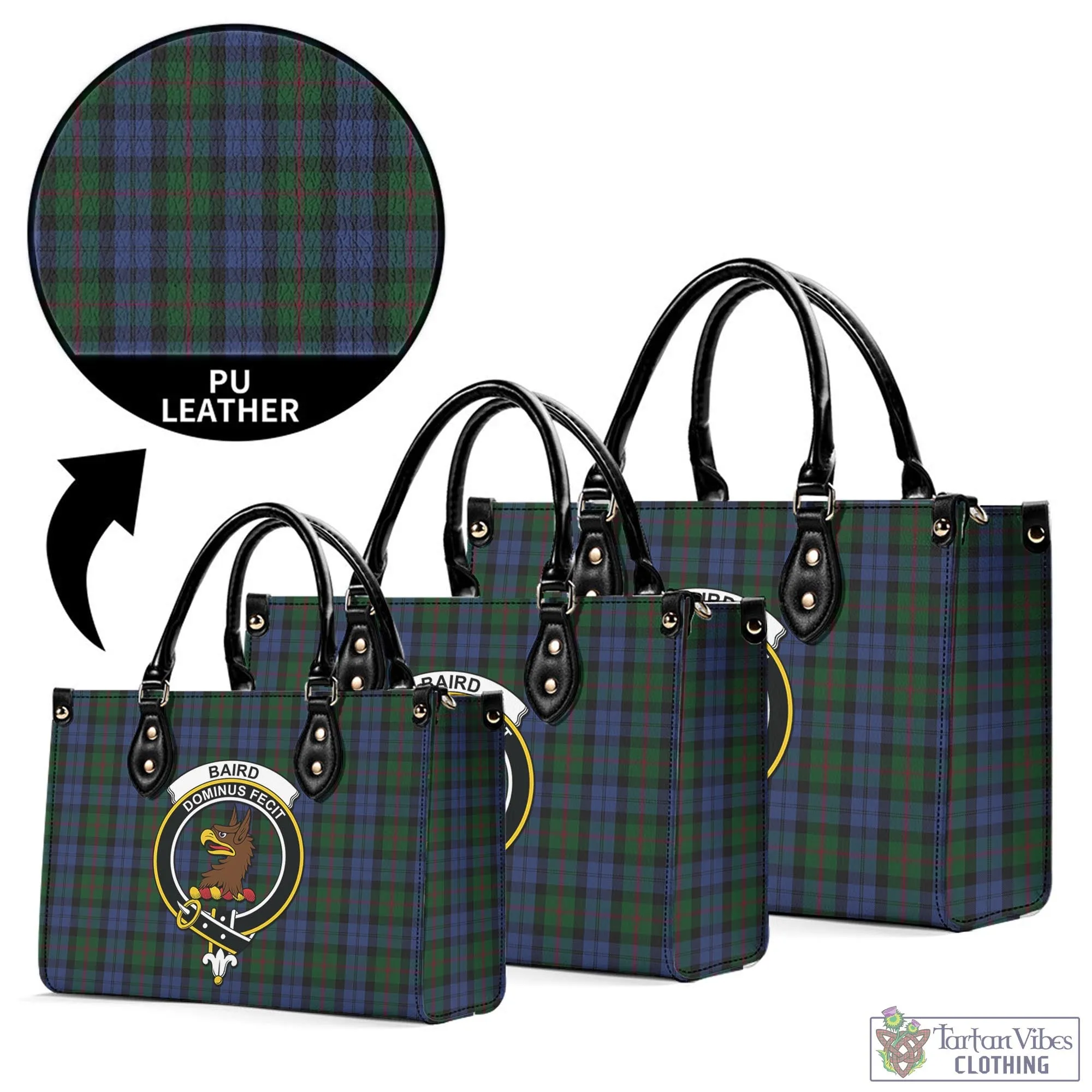 Baird Tartan Luxury Leather Handbags with Family Crest