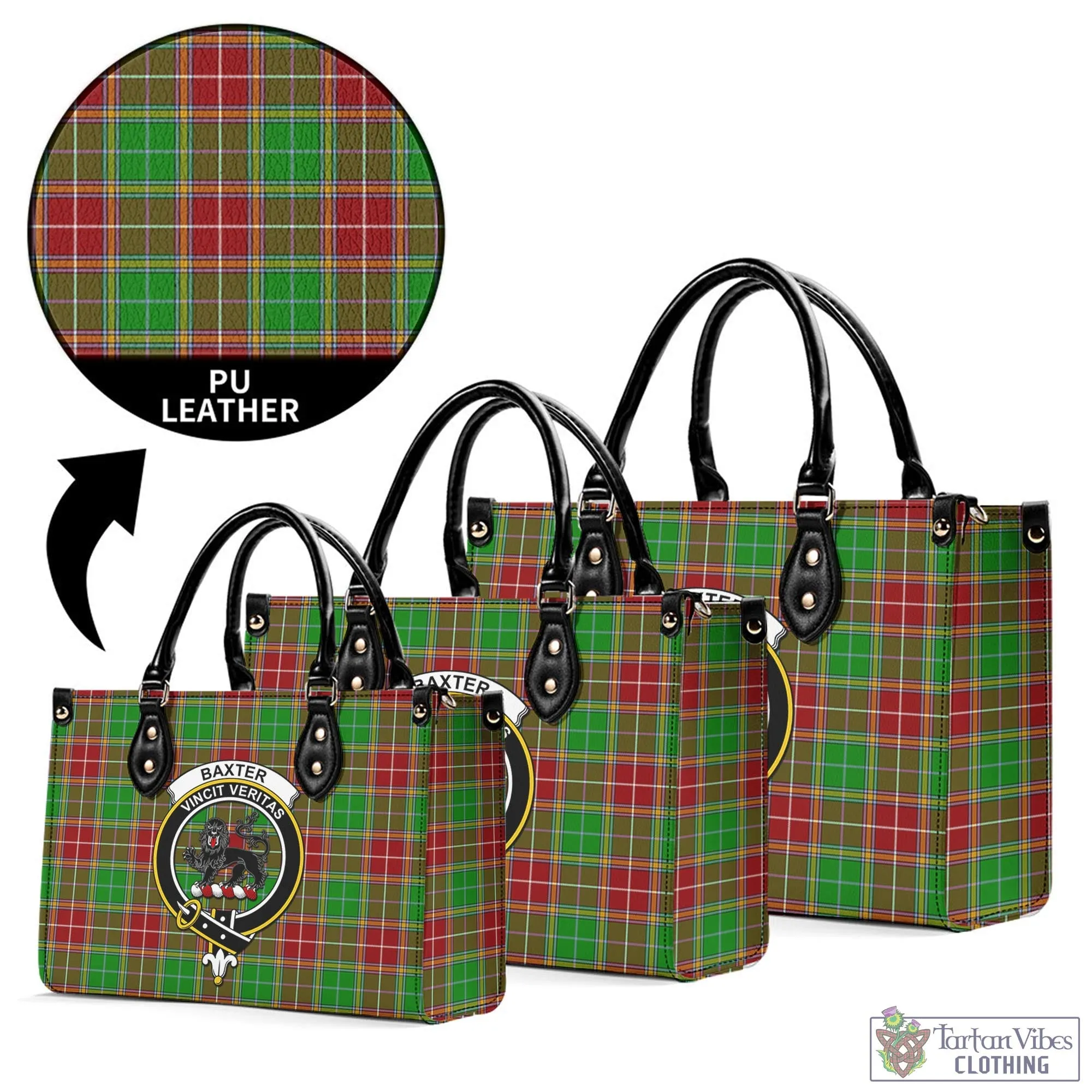 Baxter Modern Tartan Luxury Leather Handbags with Family Crest