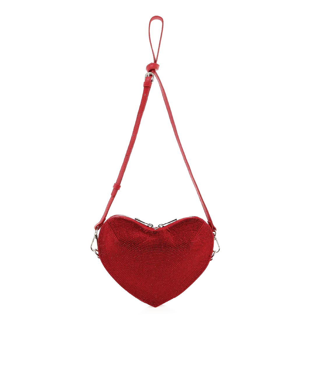 BEJEWELLED HEART SHAPED RED CROSS BODY BAG