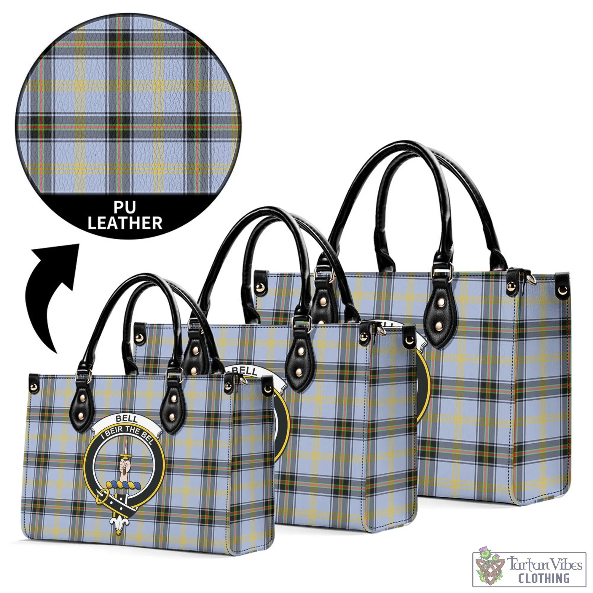 Bell Tartan Luxury Leather Handbags with Family Crest