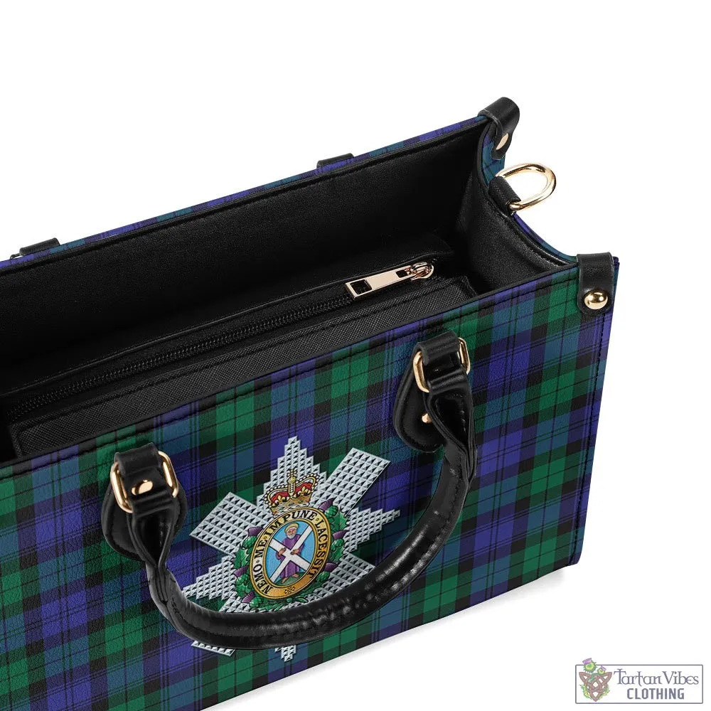 Black Watch Modern Tartan Luxury Leather Handbags with Family Crest