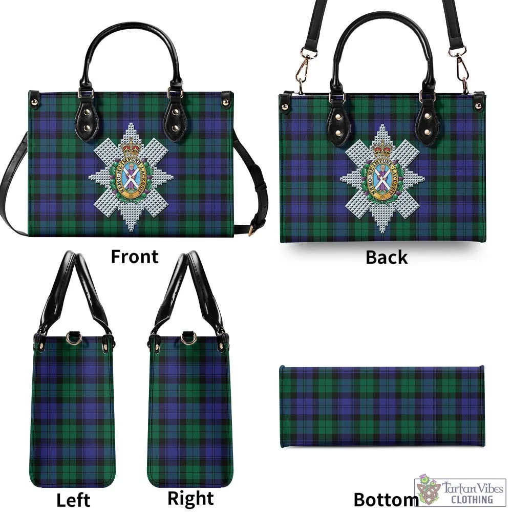 Black Watch Modern Tartan Luxury Leather Handbags with Family Crest