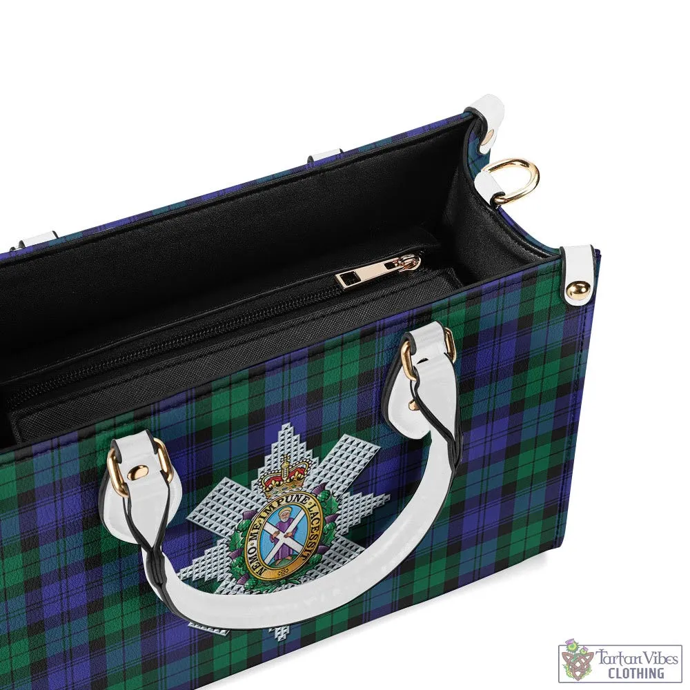 Black Watch Modern Tartan Luxury Leather Handbags with Family Crest