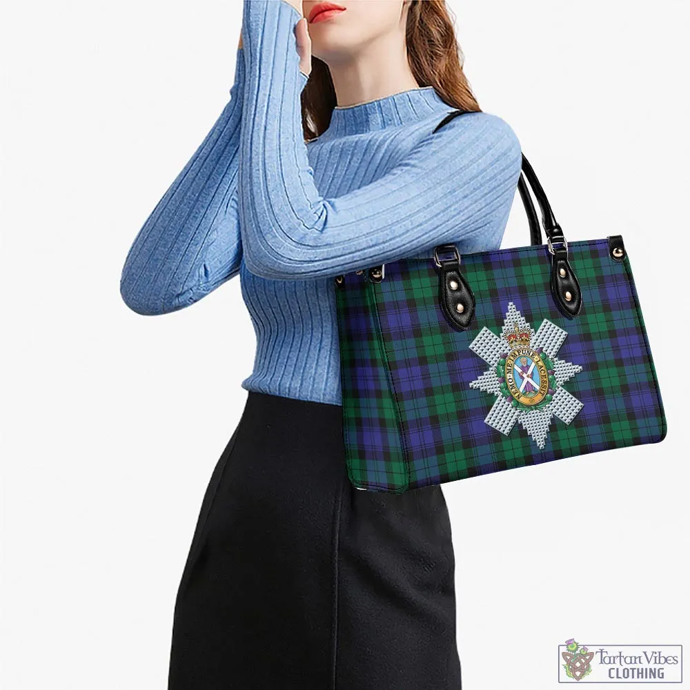 Black Watch Modern Tartan Luxury Leather Handbags with Family Crest