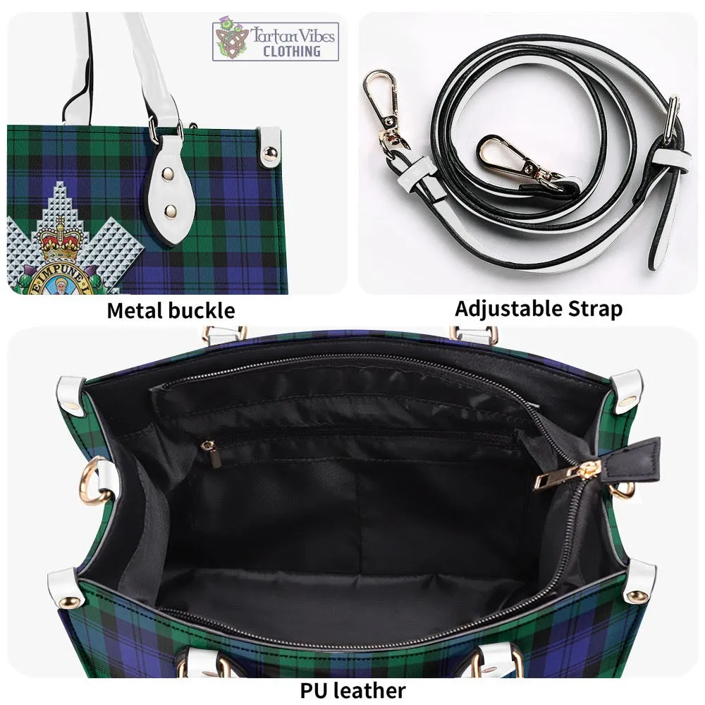 Black Watch Modern Tartan Luxury Leather Handbags with Family Crest