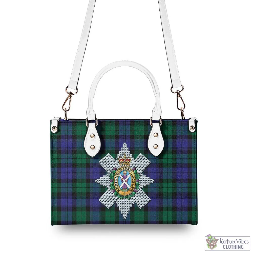 Black Watch Modern Tartan Luxury Leather Handbags with Family Crest