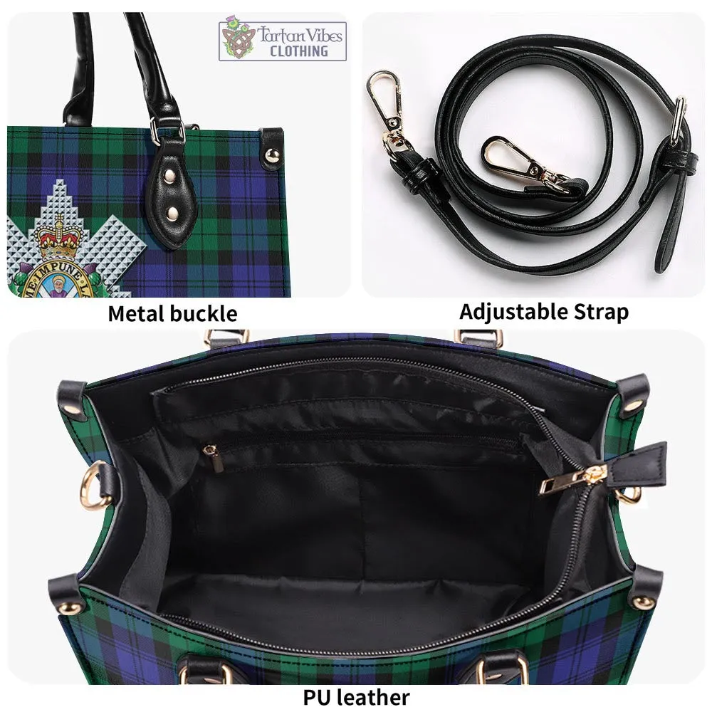 Black Watch Modern Tartan Luxury Leather Handbags with Family Crest