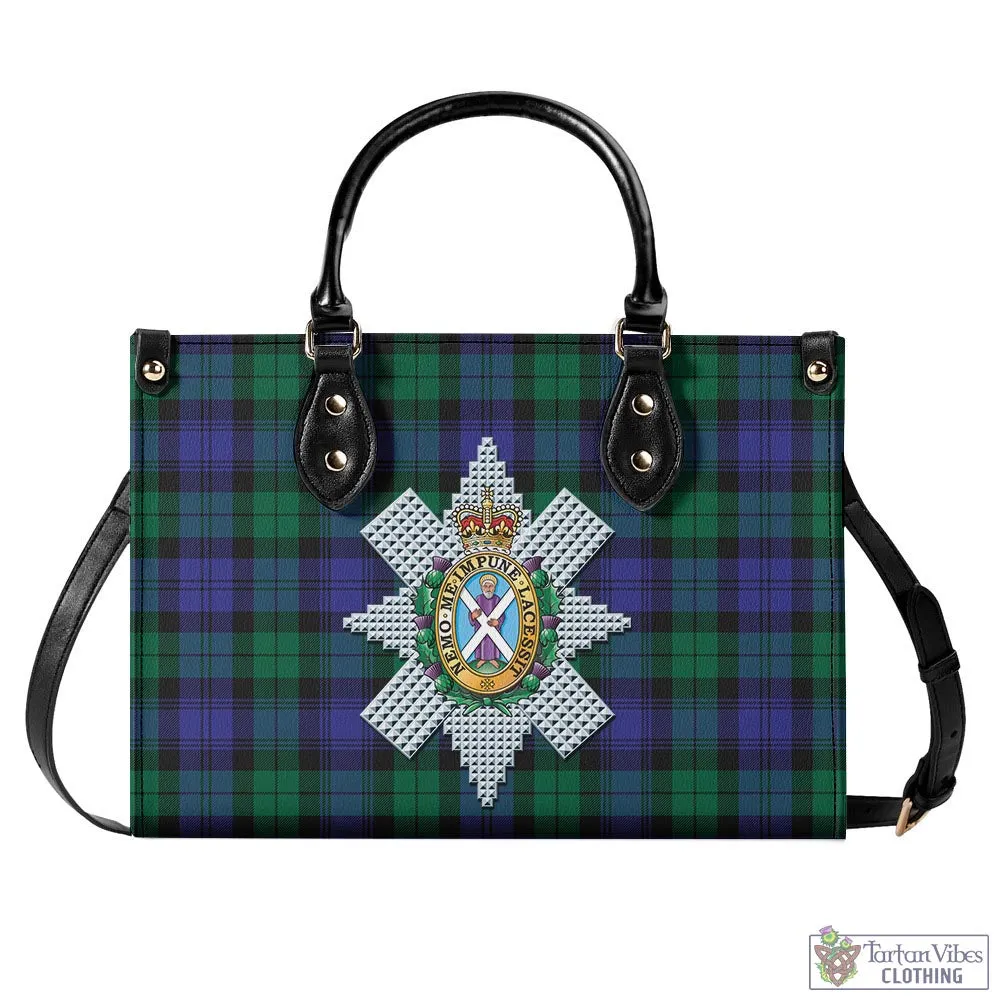 Black Watch Modern Tartan Luxury Leather Handbags with Family Crest