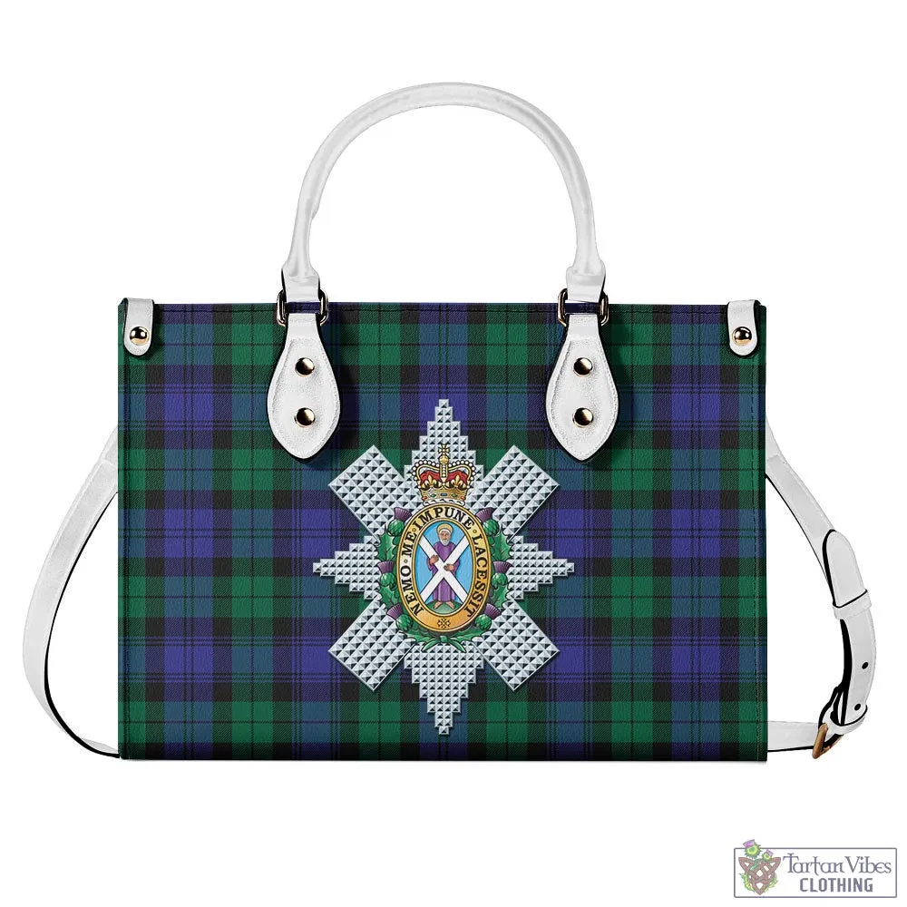 Black Watch Modern Tartan Luxury Leather Handbags with Family Crest