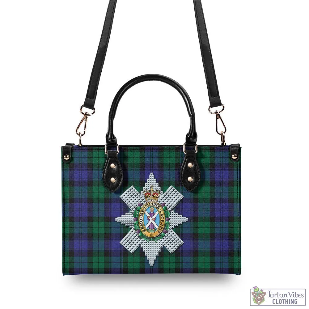 Black Watch Modern Tartan Luxury Leather Handbags with Family Crest