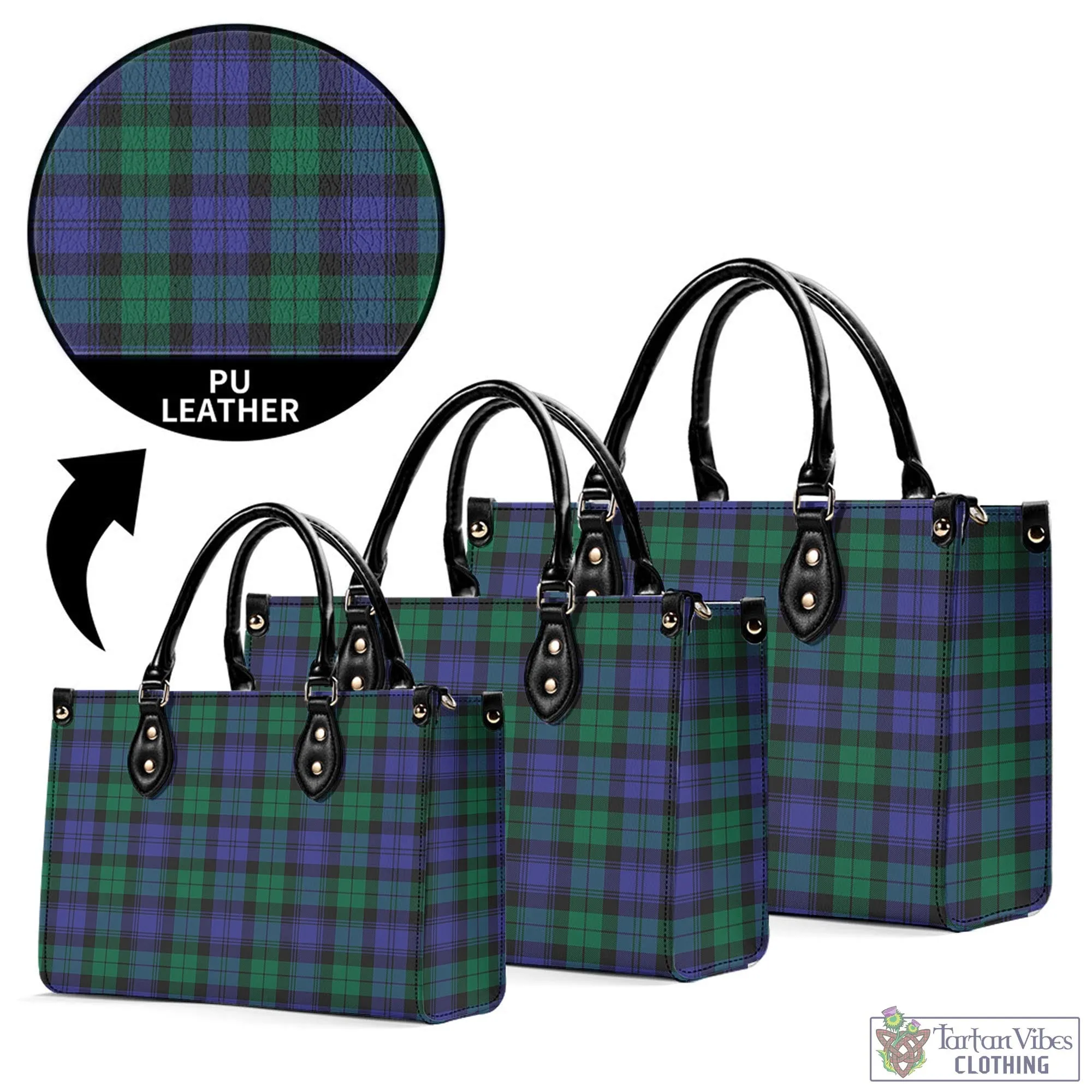 Black Watch Modern Tartan Luxury Leather Handbags