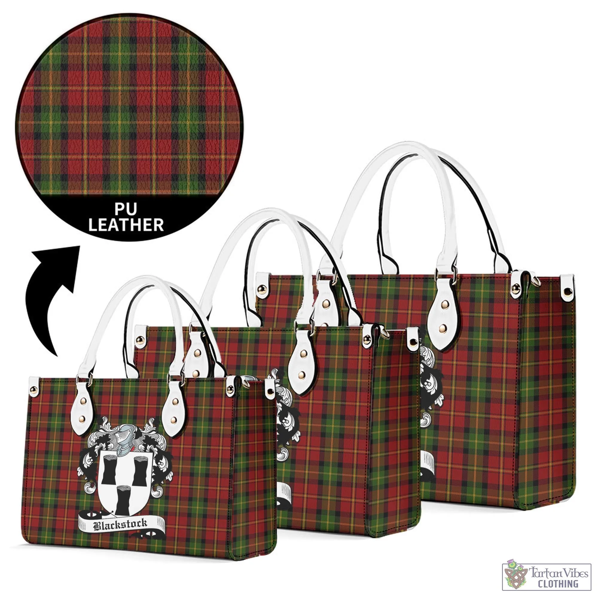 Blackstock Red Dress Tartan Luxury Leather Handbags with Family Crest