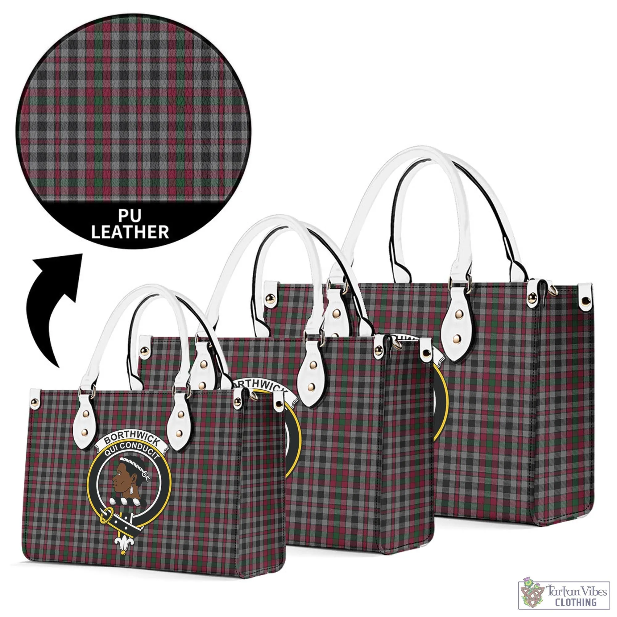 Borthwick Tartan Luxury Leather Handbags with Family Crest