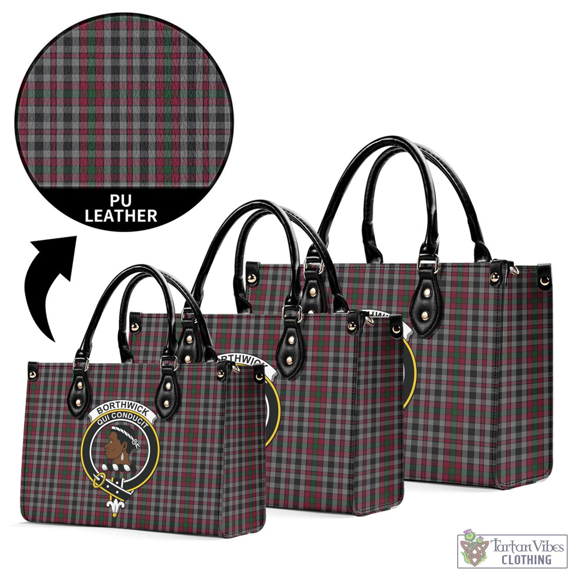 Borthwick Tartan Luxury Leather Handbags with Family Crest