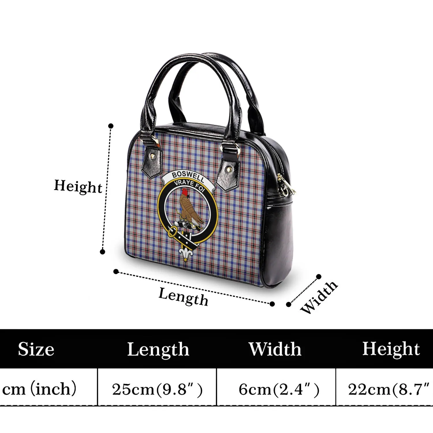 Boswell Tartan Shoulder Handbags with Family Crest