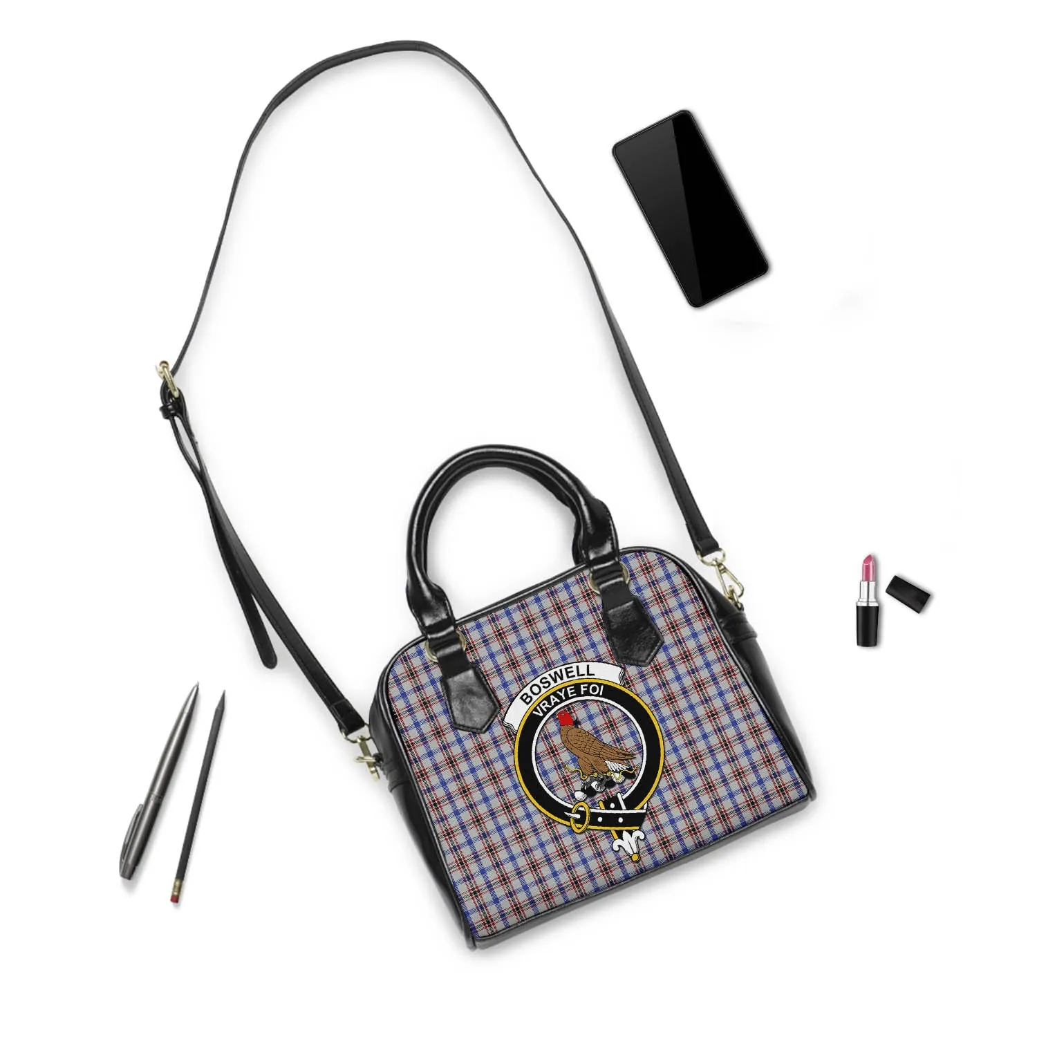 Boswell Tartan Shoulder Handbags with Family Crest