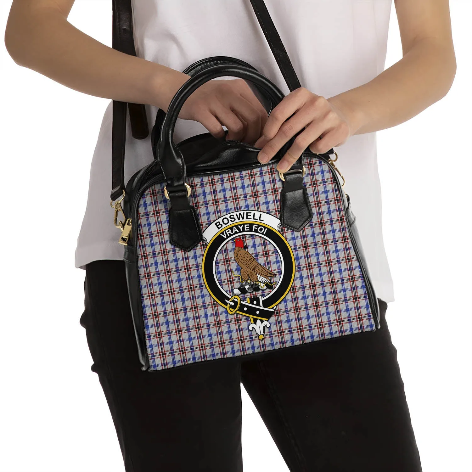 Boswell Tartan Shoulder Handbags with Family Crest