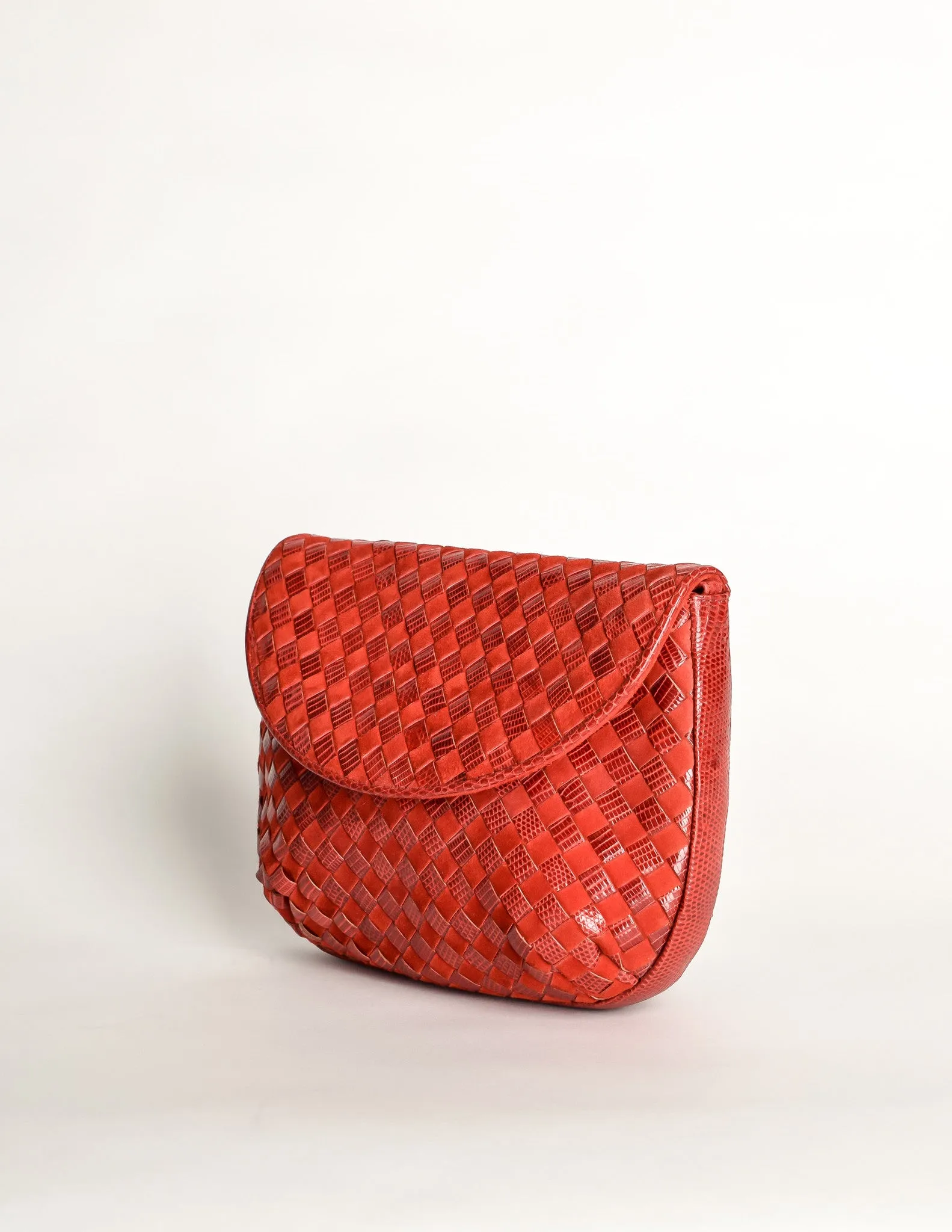 Bottega Veneta Vintage Intrecciato Red Woven Leather & Suede Crossbody Bag