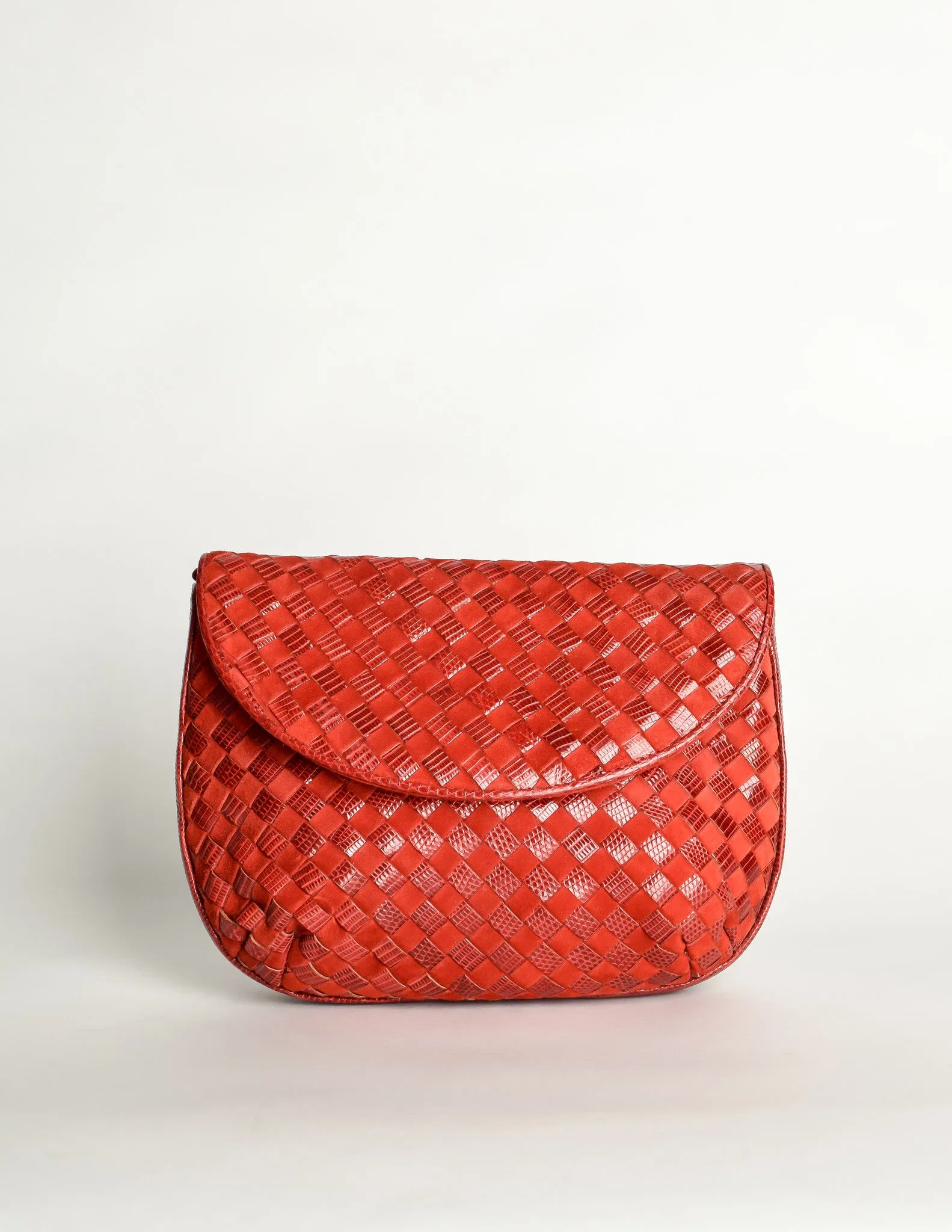 Bottega Veneta Vintage Intrecciato Red Woven Leather & Suede Crossbody Bag