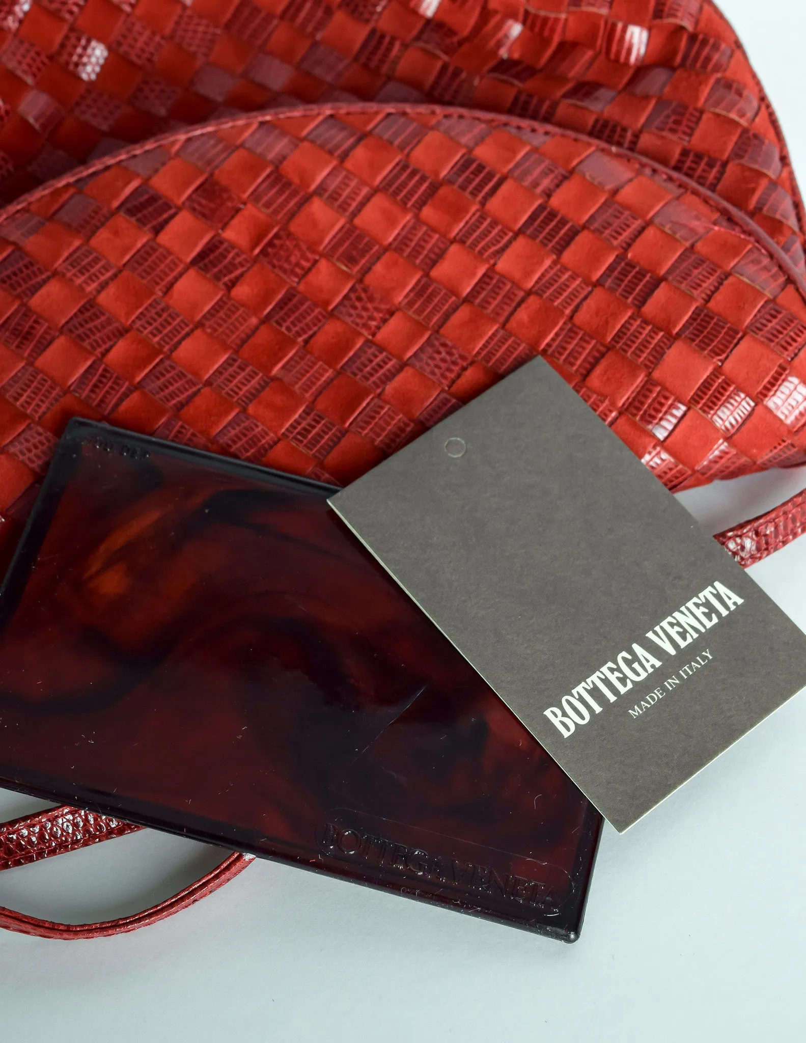 Bottega Veneta Vintage Intrecciato Red Woven Leather & Suede Crossbody Bag