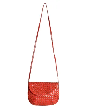 Bottega Veneta Vintage Intrecciato Red Woven Leather & Suede Crossbody Bag