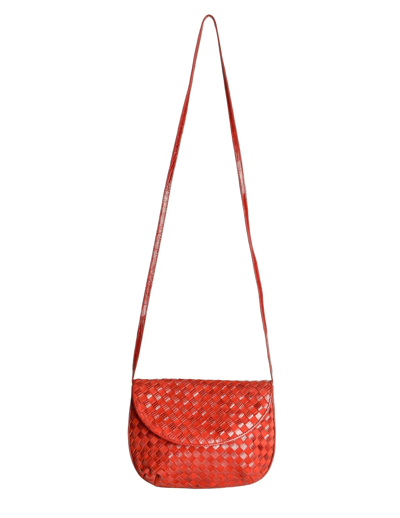 Bottega Veneta Vintage Intrecciato Red Woven Leather & Suede Crossbody Bag