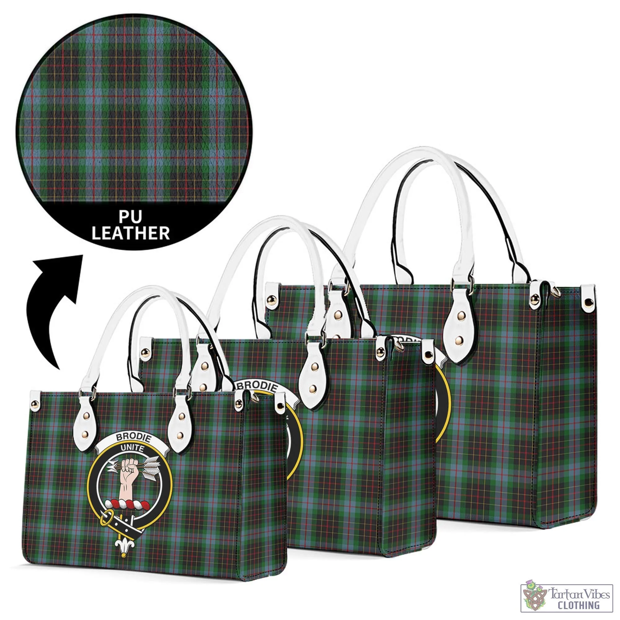 Brodie Hunting Tartan Luxury Leather Handbags with Family Crest