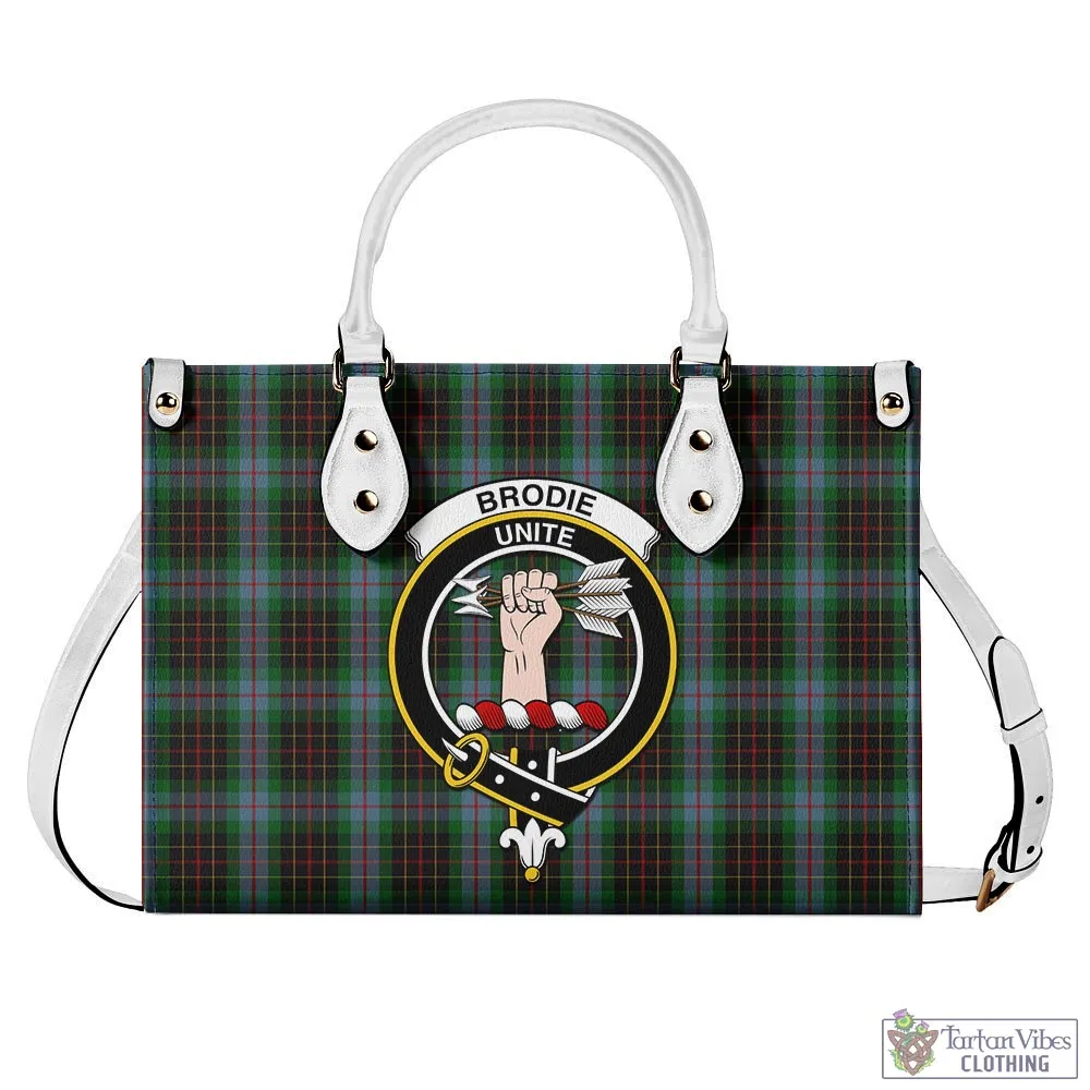 Brodie Hunting Tartan Luxury Leather Handbags with Family Crest