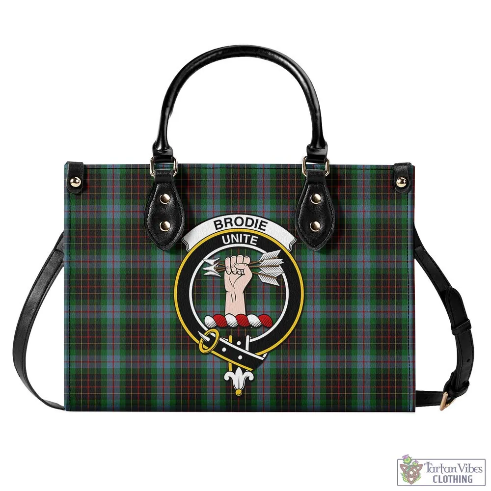 Brodie Hunting Tartan Luxury Leather Handbags with Family Crest