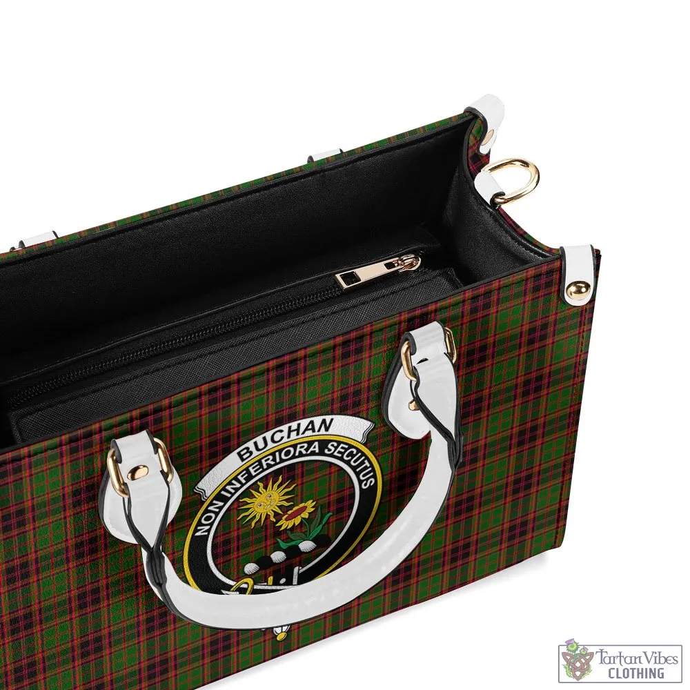 Buchan Tartan Luxury Leather Handbags with Family Crest