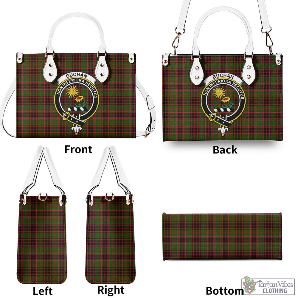 Buchan Tartan Luxury Leather Handbags with Family Crest