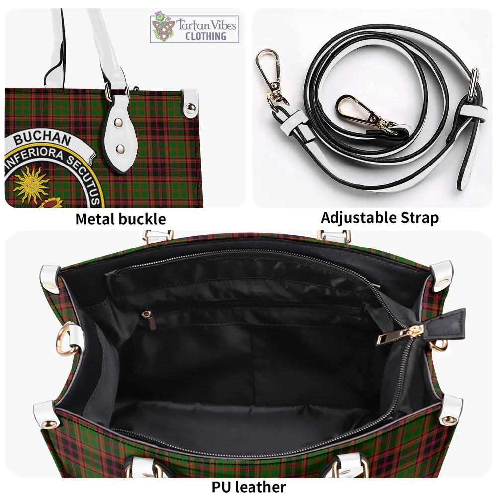 Buchan Tartan Luxury Leather Handbags with Family Crest