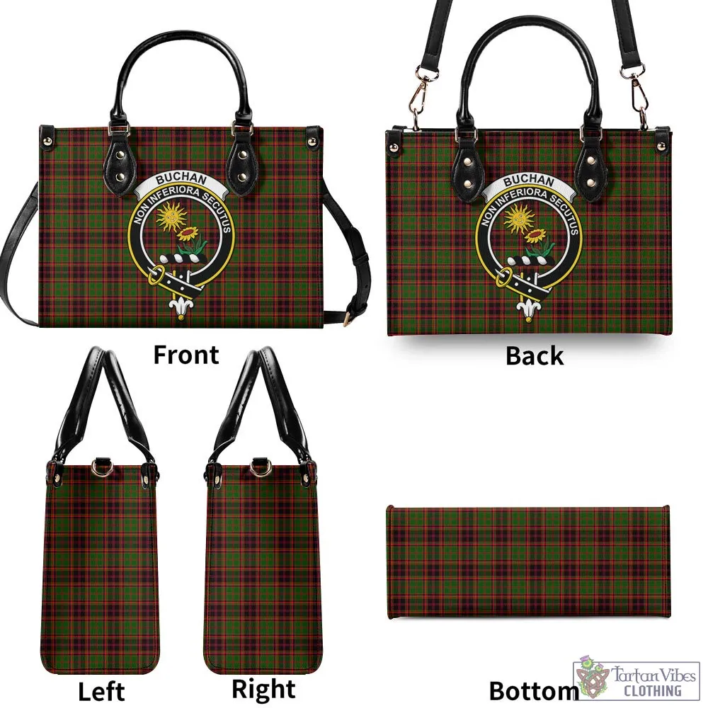 Buchan Tartan Luxury Leather Handbags with Family Crest