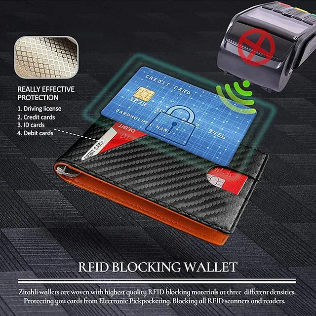 Carbon Fiber Rfid Men Wallets Bi-fold Vallet Billfold