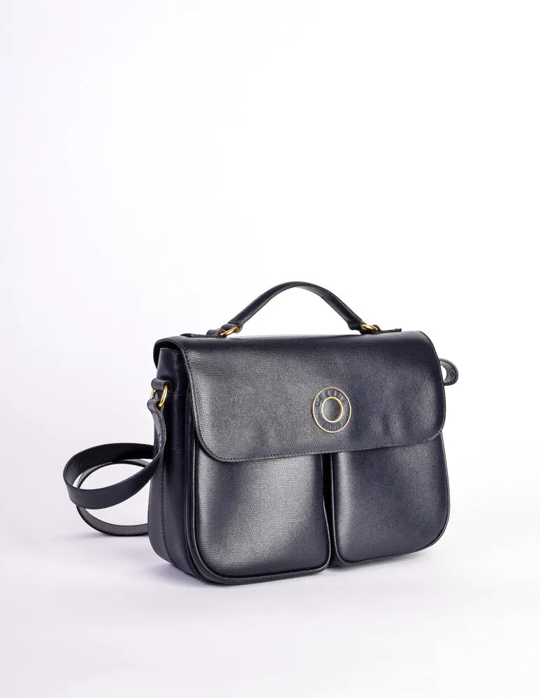 Celine Vintage Navy Blue Leather Messenger Bag