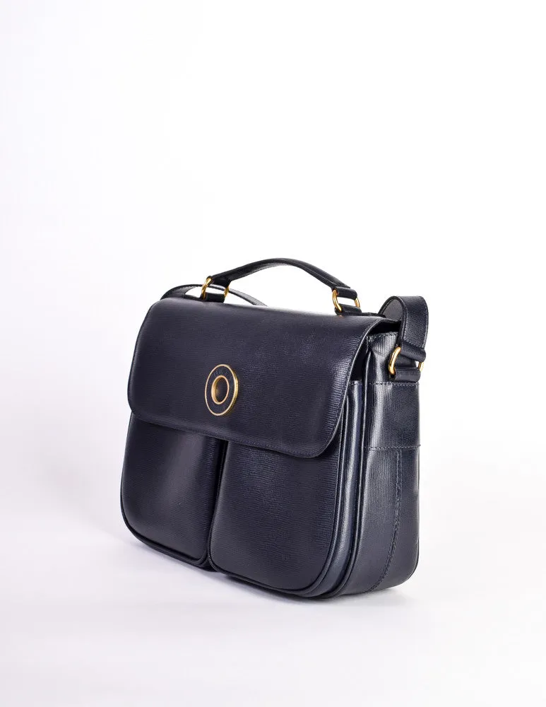 Celine Vintage Navy Blue Leather Messenger Bag