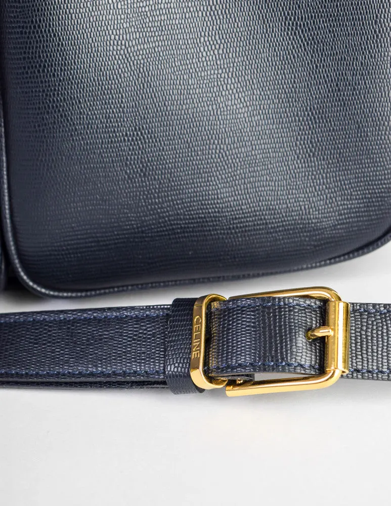 Celine Vintage Navy Blue Leather Messenger Bag