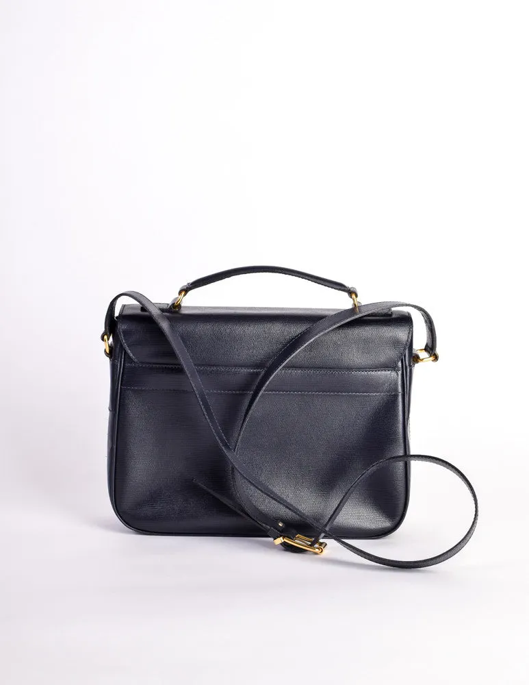 Celine Vintage Navy Blue Leather Messenger Bag