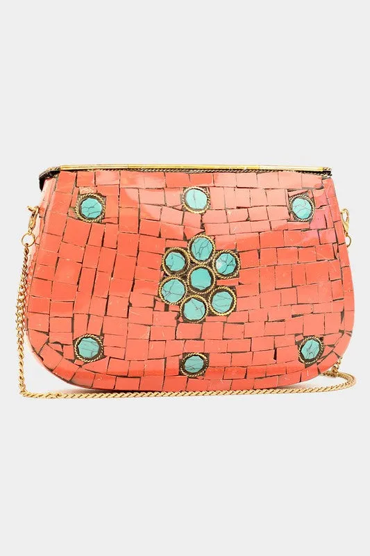 Coral Flower Patterned Clutch