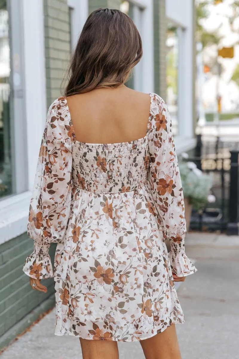 Cream Floral Print Mini Dress