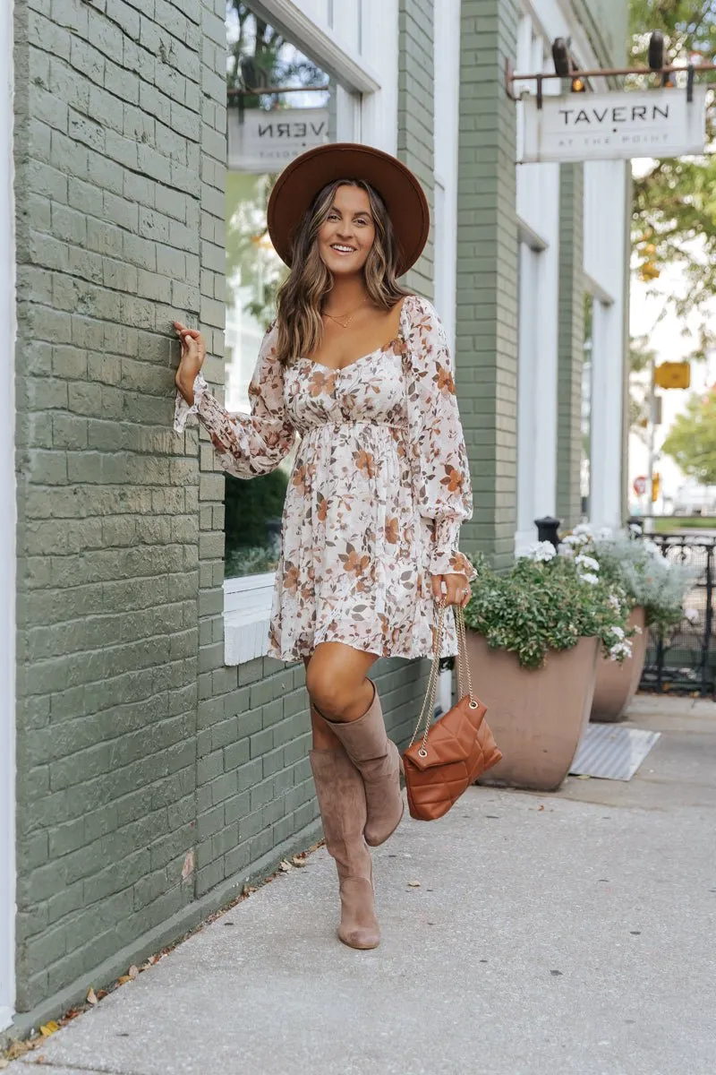 Cream Floral Print Mini Dress